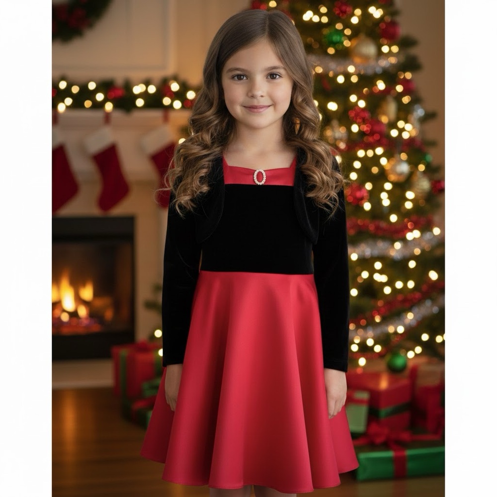 Special Occasion Red & Black velvet Dress sz 8